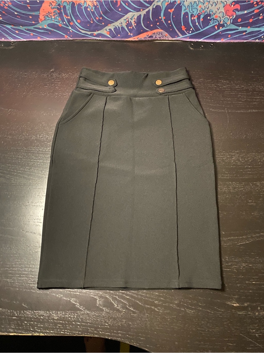 Harper Black Pencil Skirt with Gold Buttons